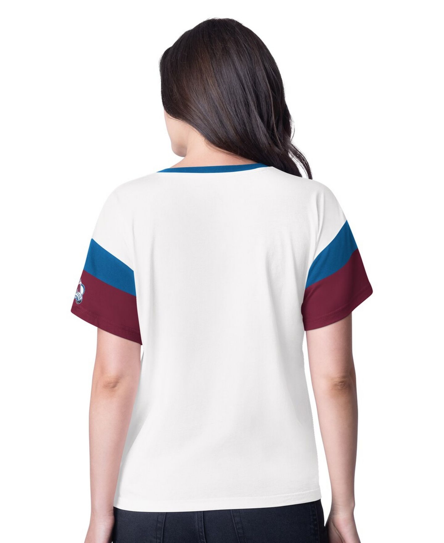 Женская футболка G-III 4Her by Carl Banks White Colorado Avalanche Rink Oversized Rhinestone V-Neck — фото 2