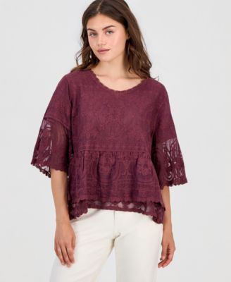 Petite Lace Double Bell Flounce Top