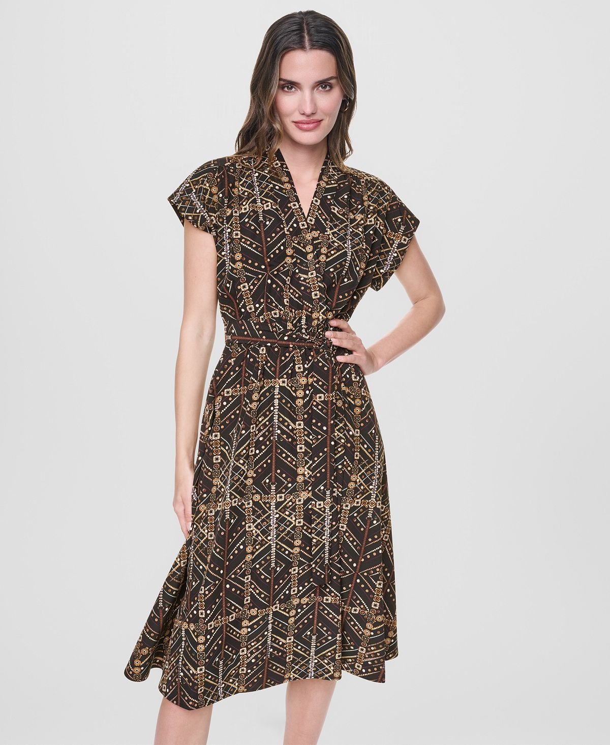 DKNY Women's Surplice Neck Faux-Wrap Midi Dress view 2 — MAYCSS fashion products