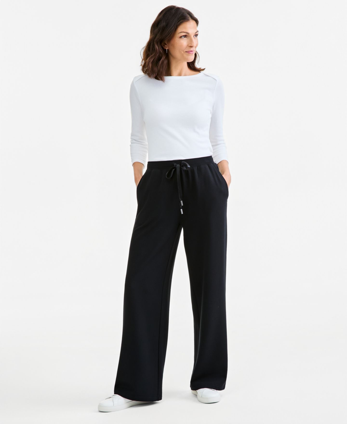 Женские брюки Style & Co LuxLounge Fleece Wide-Leg Pull-On, цвет: Глубокий чёрный — фото 2
