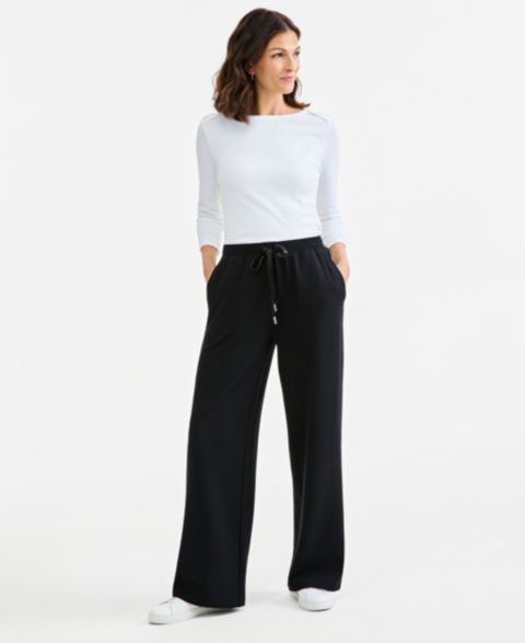 Женские брюки Style & Co Petite Pull-On Drawstring Wide-Leg, цвет: Глубокий чёрный