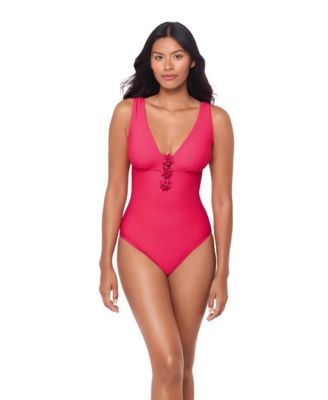 Women's Solid Wallis V-Neck One-Piece Swimsuit
