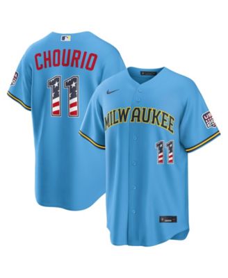 Men's Jackson Chourio Light Blue Milwaukee Brewers USA 250 Fourth of July Stadium Jersey