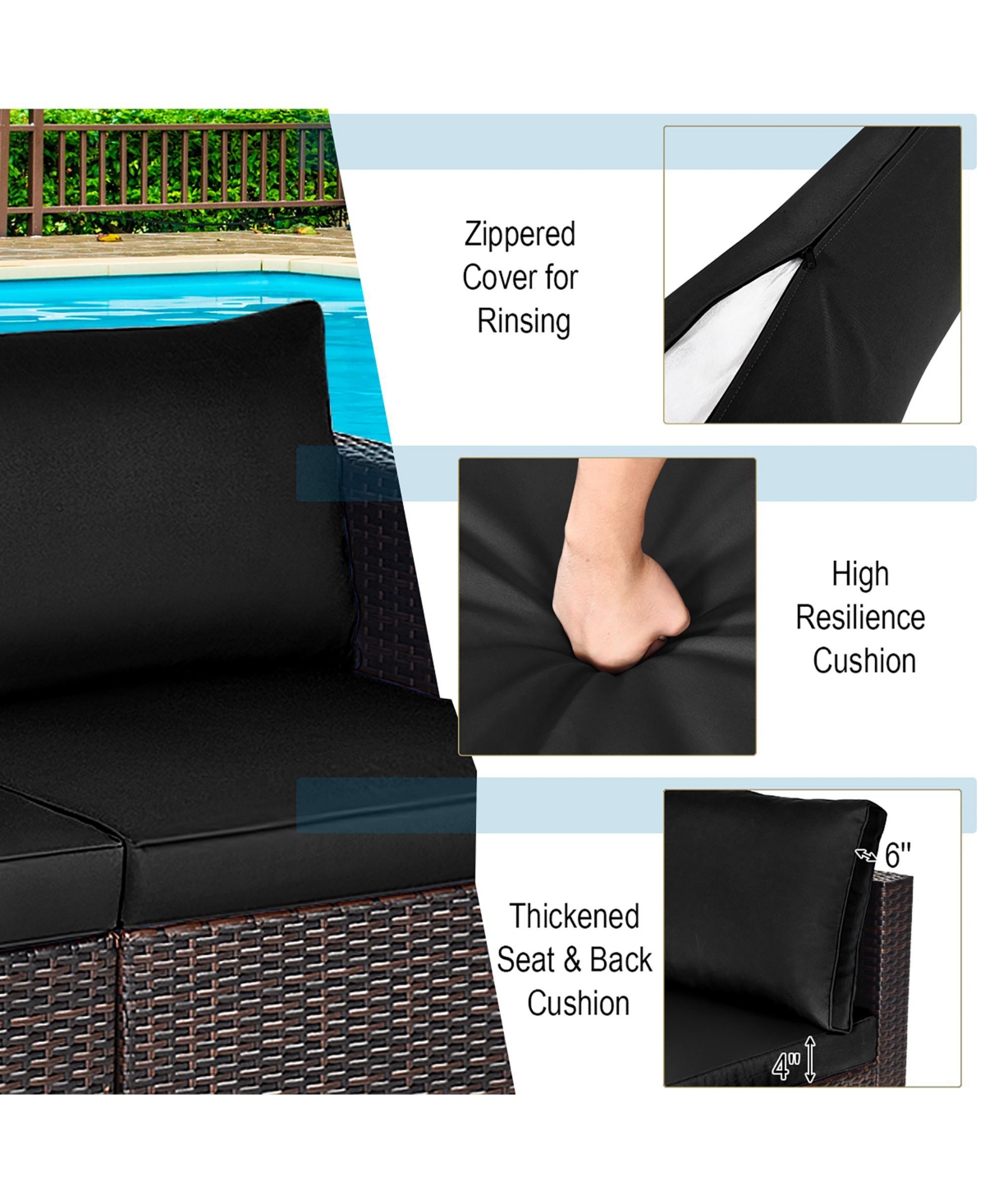 Costway 2Piece Patio Rattan Corner Sofa Sectional Furniture Set
