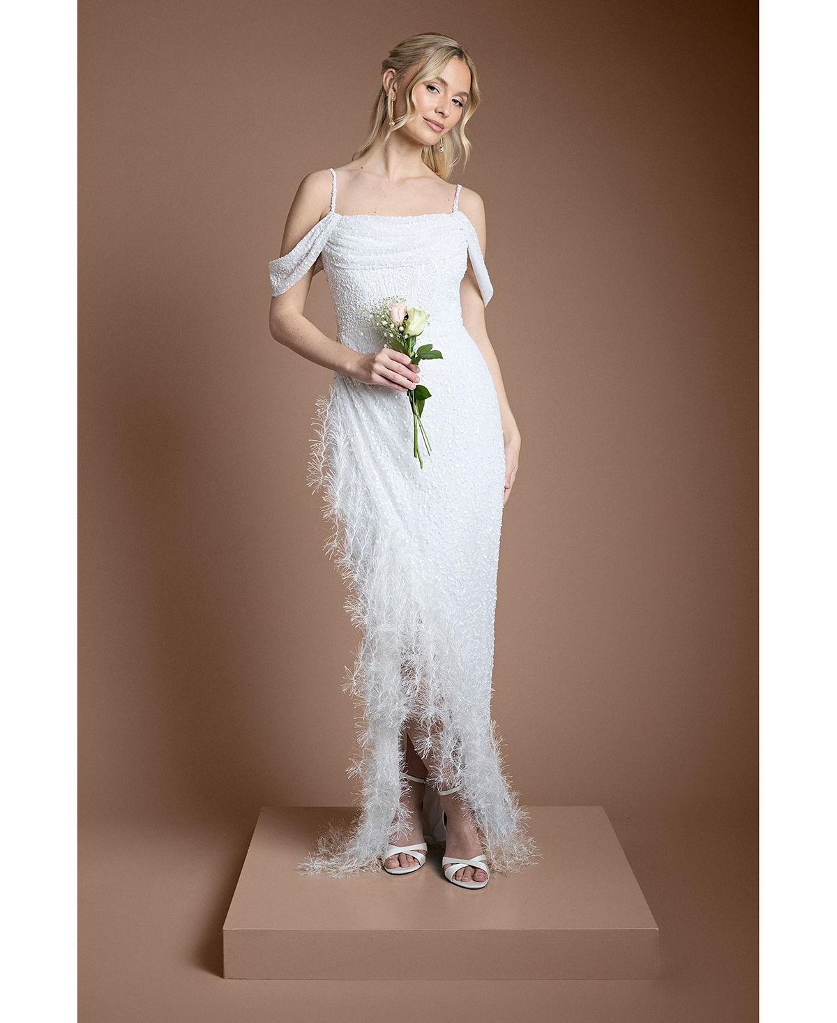Coast Women's Bardot Neck Feather Trim Maxi Dress view 5 — MAYCSS fashion products