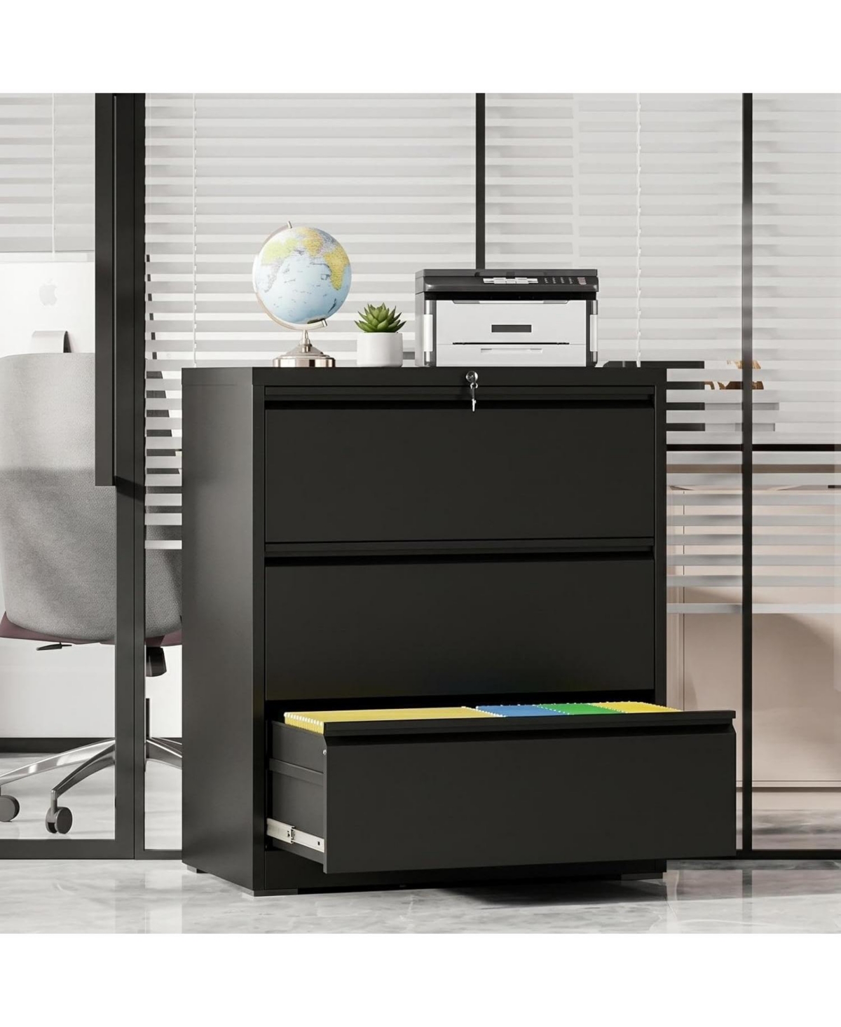 gaomon 40 Inch 3 Drawer Metal Filing Cabinet, Office Storage Cabinet for Living Room