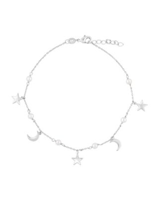 Polished Star and Moon Charm Pearl Anklet