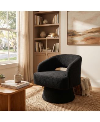 Modern Swivel Barrel Chairs, Soft Round Lounge Chairs, Hollowed Back, 360degree(s) Rotating Base for Living Room, Bedroom, Vanity, Reading Nook
