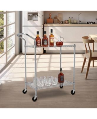 Bar Cart, Heavy Duty Metal Utility Cart with Adjustable Shelves and Locking Wheels for Kitchen or Pantry