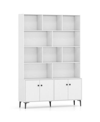 Tall Bookshelf with 4 Storage Doors and Anti-Tip Hardware Included