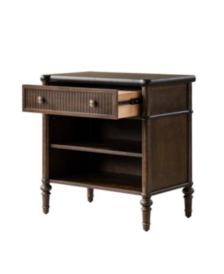 Hoai Transitional 26"W Fluted 1-Drawer Solid End Table with Built-In Charging Station