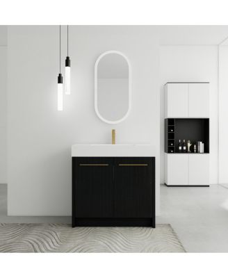 Modern Chestnut Bathroom Vanity with Resin Sink, Soft Close Doors, Scratch and Water Resistant Plywood Cabinet