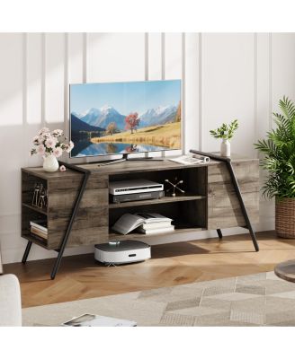 Industrial TV Stand for 47 Inch TV, Wooden Entertainment Center, Adjustable Open Shelves, Slanted Metal Legs, Media Console