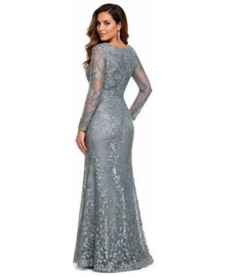 grey dress with lace A-Line Gray V Neck Long Prom Dress, Gray Lace Formal Evening Dresses US 12 / Gray If time is not enough Mother of the Bride Dress
