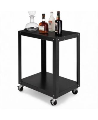 2 Tier Bar Cart, 19 Inch Heavy Duty Rolling Utility Cart with Adjustable Shelves and Locking Wheels for Kitchen or Pantry