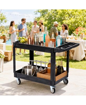 Rolling Bar Cart, Heavy Duty Utility Cart with 2 Shelves and Locking Wheels for Kitchen or Pantry