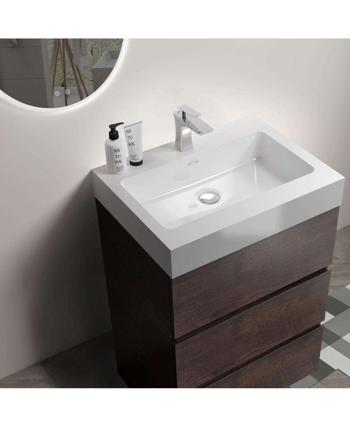 Sillysis Modern Bathroom Vanity with Stone Sink, Pre-assembled Soft Close 3 Drawers