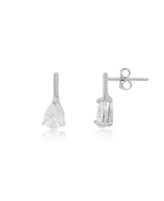 CZ Pear Bar Drop Earrings Sterling Silver