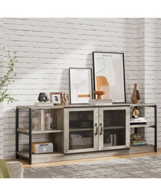 Industrial Farmhouse TV Stand for 65 Inch TV, Deep  Media Console with Mesh Doors and Shelves, Metal Frame Entertainment
