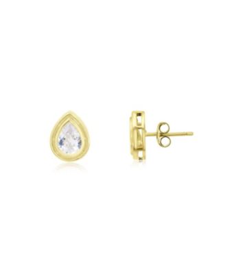 CZ Pear Double Bezel Stud Earrings