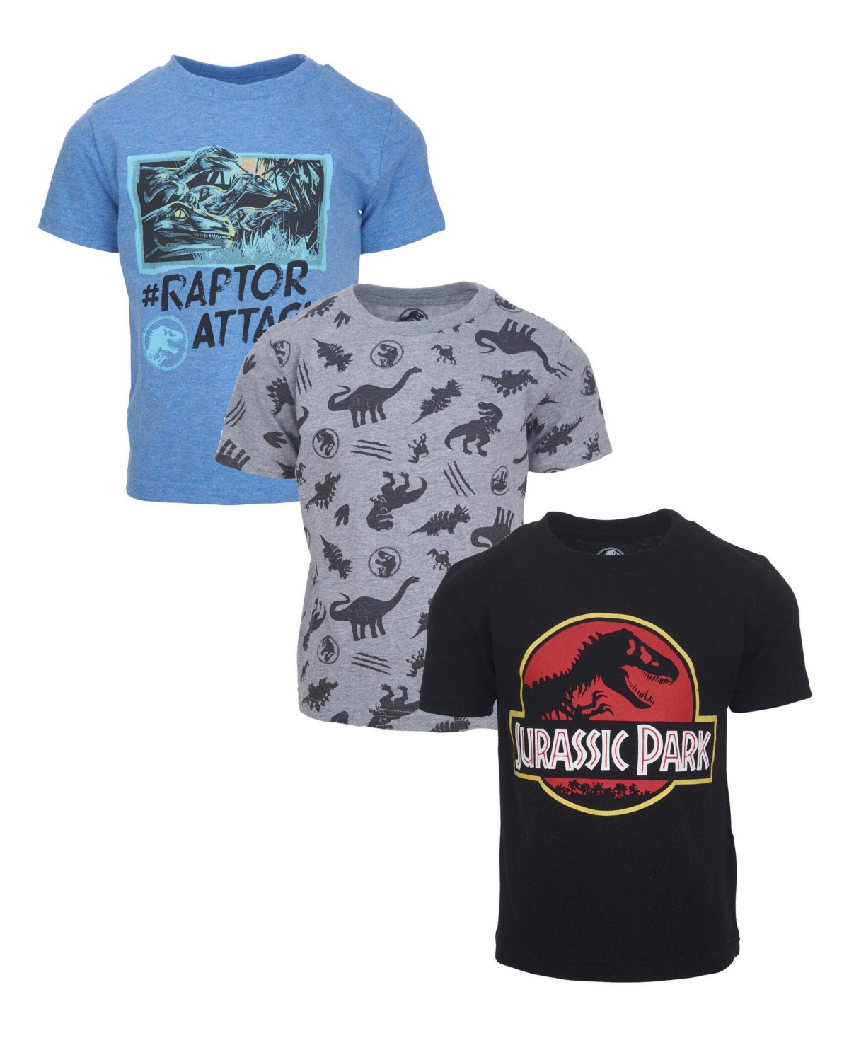 Jurassic Park T-Rex Toddler Boys’ 2T – 20 3-Pack Short Sleeve Tees – Black blue gray