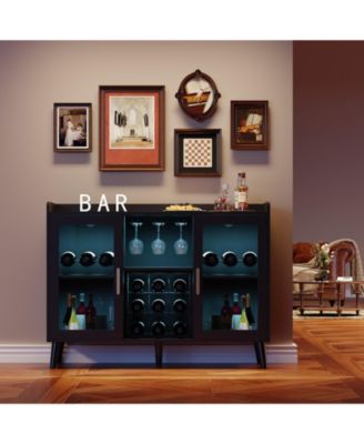 Versatile LED Wine Bar Cabinet with Glass Holder and Wine Rack, Kitchen Buffet Sideboard Storage