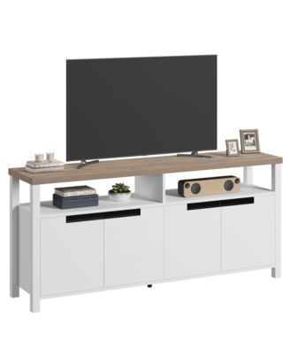 Rustic Boho TV Stand for TVs up to 70 Inches, 63" Entertainment Center with 4 Doors and Open Shelf, Large Wood Console Table for Living Room