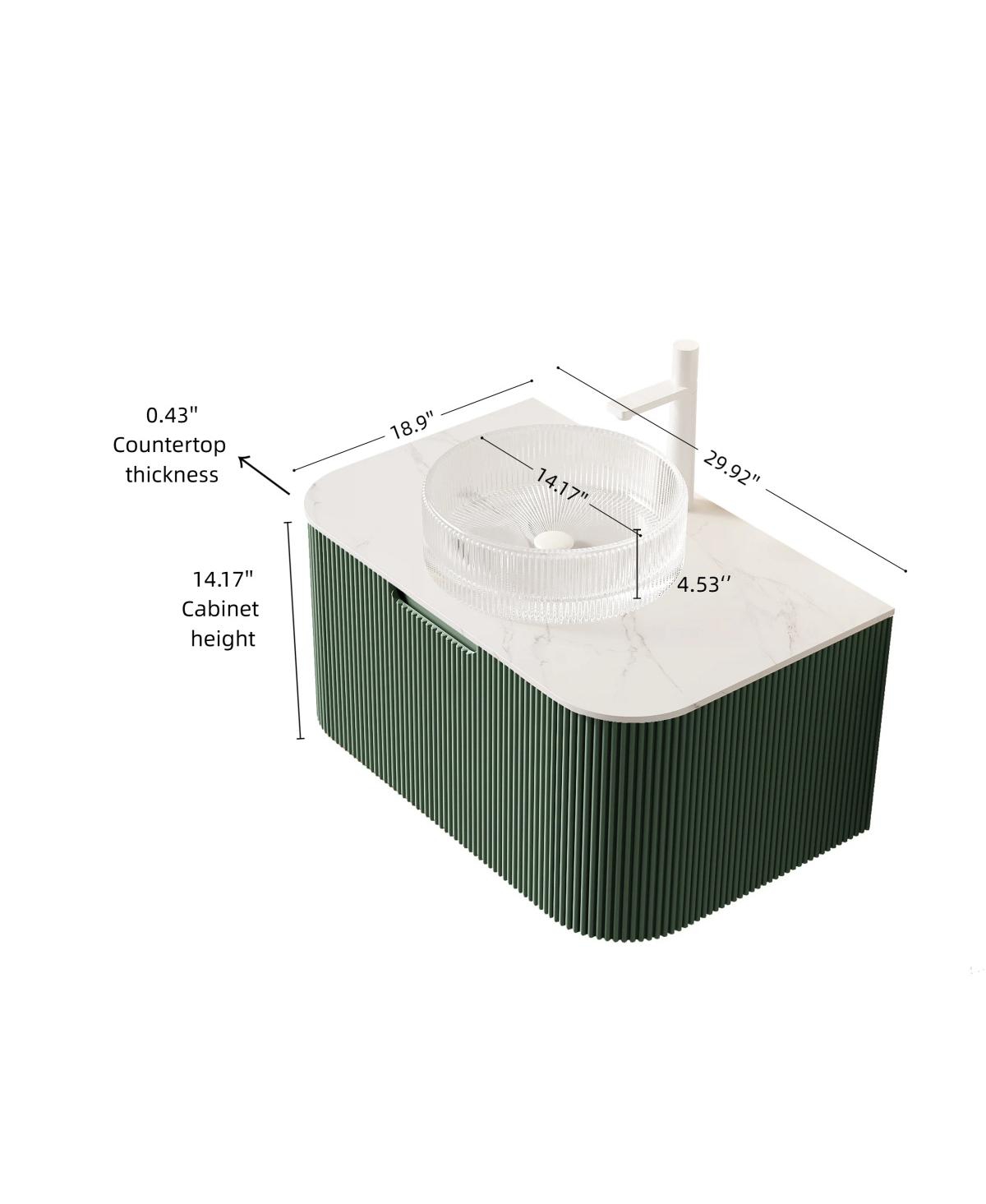 Sillysis Wall-Mounted Bathroom Vanity with Crystal Glass Sink, Sintered Stone Top, Soft Close Drawer