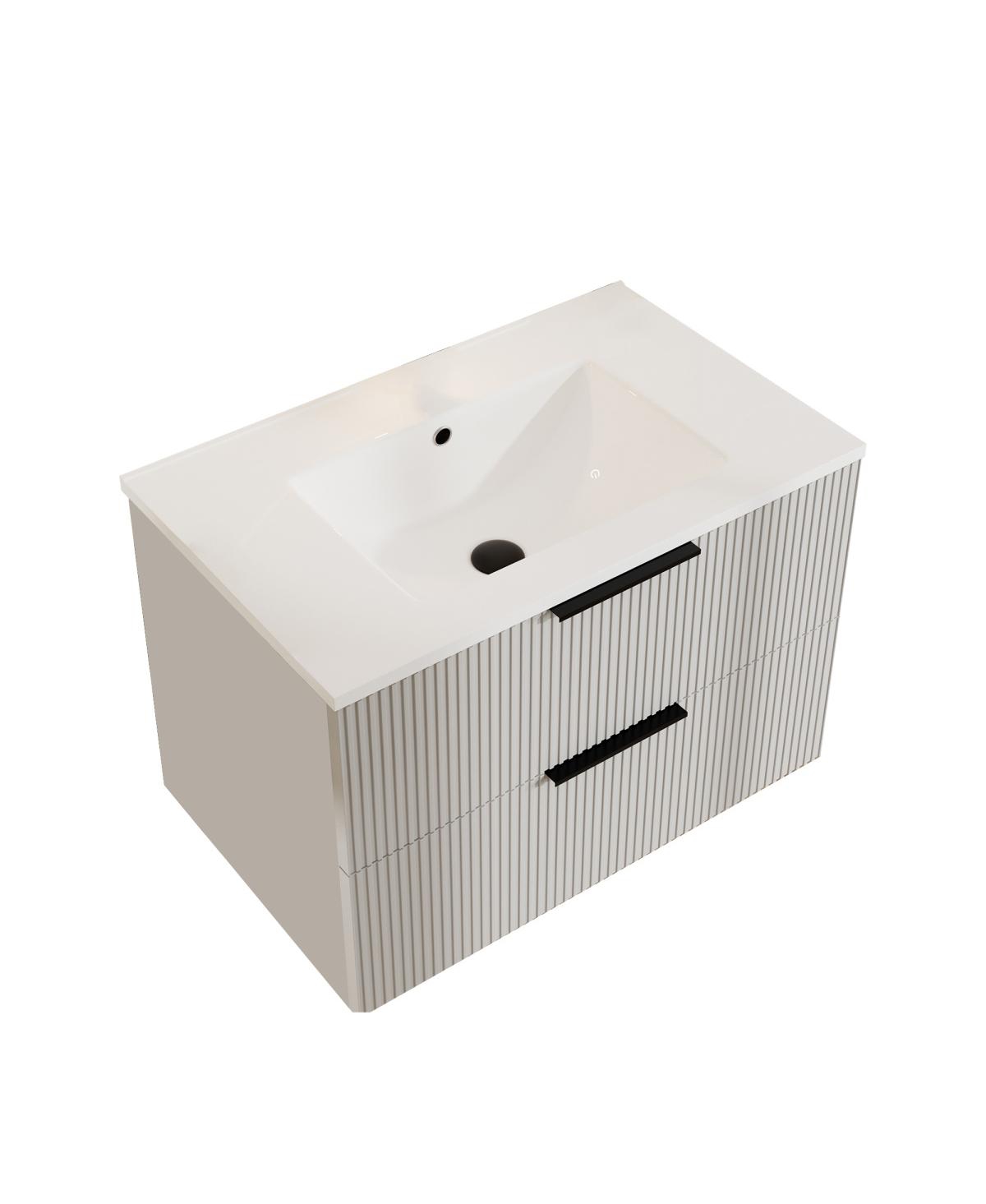 Sillysis Wall Mounted Bathroom Vanity with Ribbed Drawers, U-Shaped Organizer