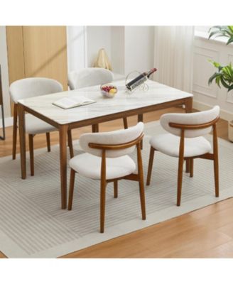 Modern Set of 4 Dining Chairs – Mid-Century Style Upholstered Kitchen Chairs – Comfortable Upholstered Chairs with Wooden Legs