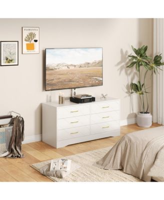 Modern TV Stand Dresser with Adjustable Mount for 32-80 Inch TVs,  6 Drawer Storage Cabinet, Media Console Table, Bedroom