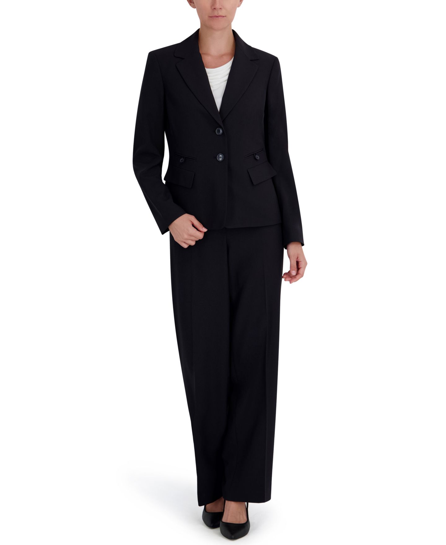 Женские комплекты Le Suit Four-Pocket Jacket & Fly-Front Wide-Leg Pants Suit, цвет: Чёрный — фото 1