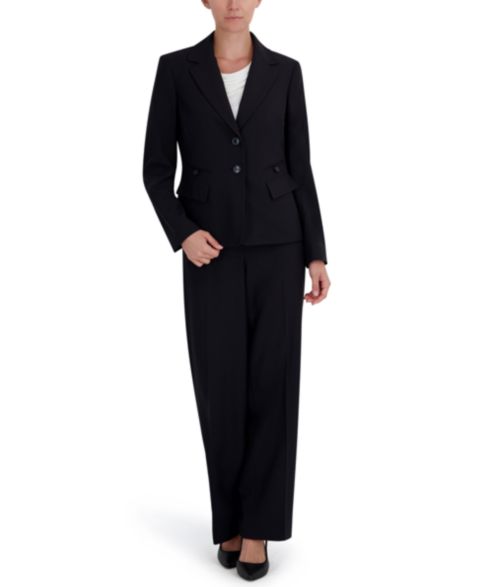 Женские комплекты Le Suit Four-Pocket Jacket & Fly-Front Wide-Leg Pants Suit, цвет: Чёрный
