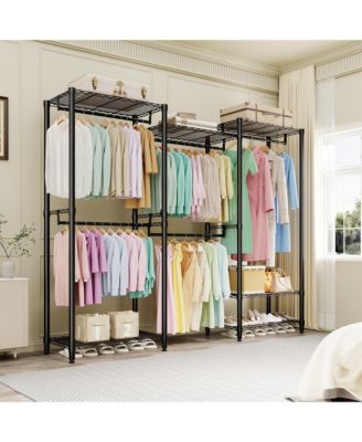 Heavy Duty Armorie, 76 Inch Metal Storage Wardrobe with Adjustable Shelves and 5 Hanging Rods for Bedroom or Closet