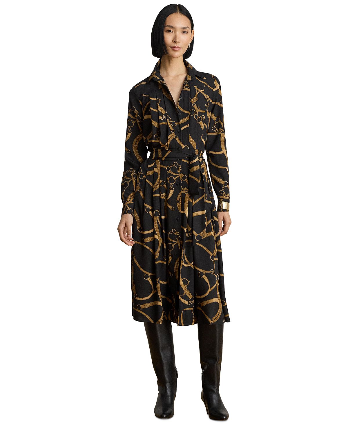 Lauren Ralph Lauren Women's Belting Print Pleated Shirt Dress view 1 — MAYCSS fashion products