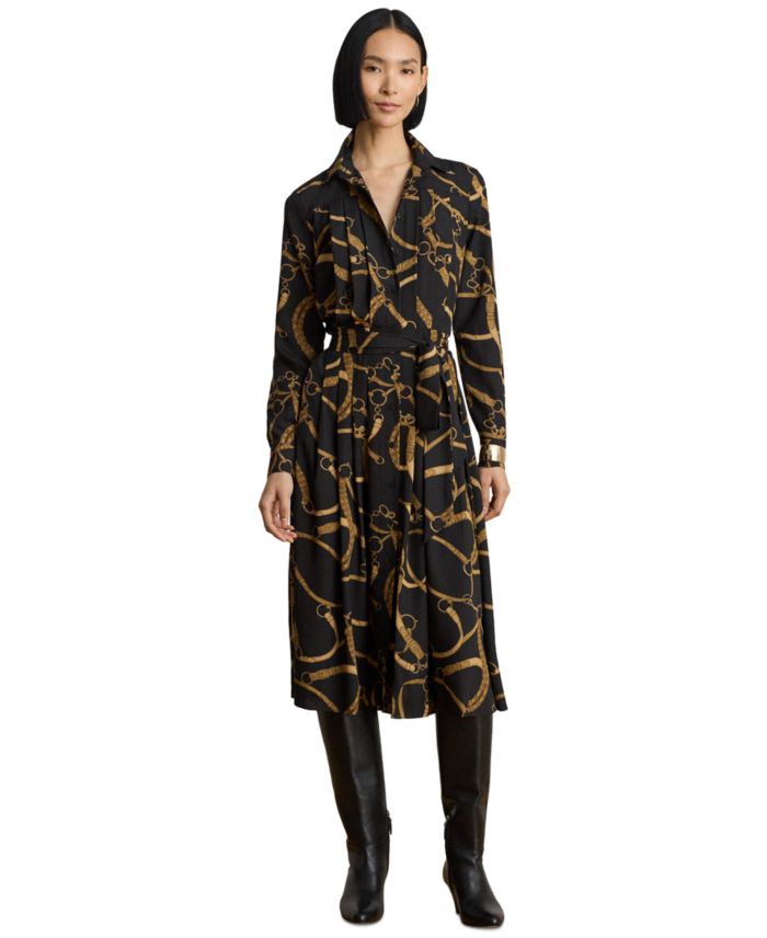 Lauren Ralph Lauren Women's Belting Print Pleated Shirt Dress