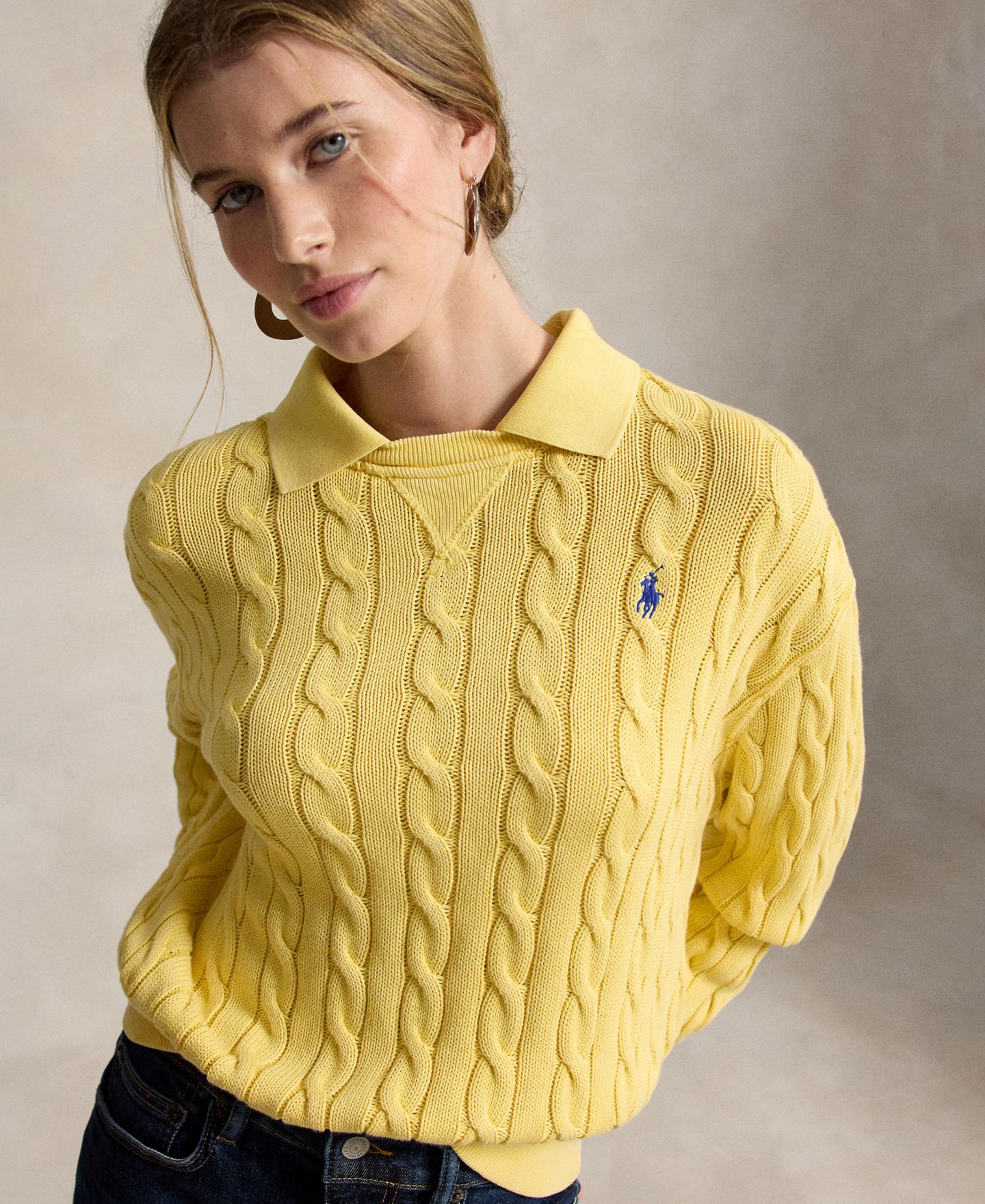 Женский свитер Polo Ralph Lauren Cable-Knit Cotton Polo, цвет: Жёлтый — фото 3