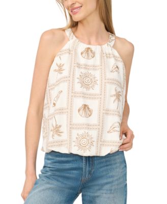 Women's Crewneck Bubble Hem Sleeveless Blouse