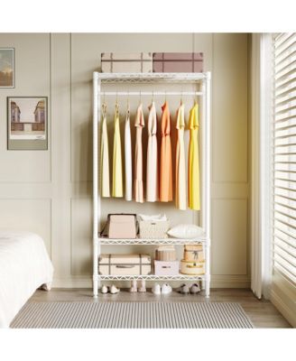 Freestanding Armorie, 68 Inch White Metal Storage Wardrobe with Hanging Rod and Adjustable Shelves for Bedroom or Entryway