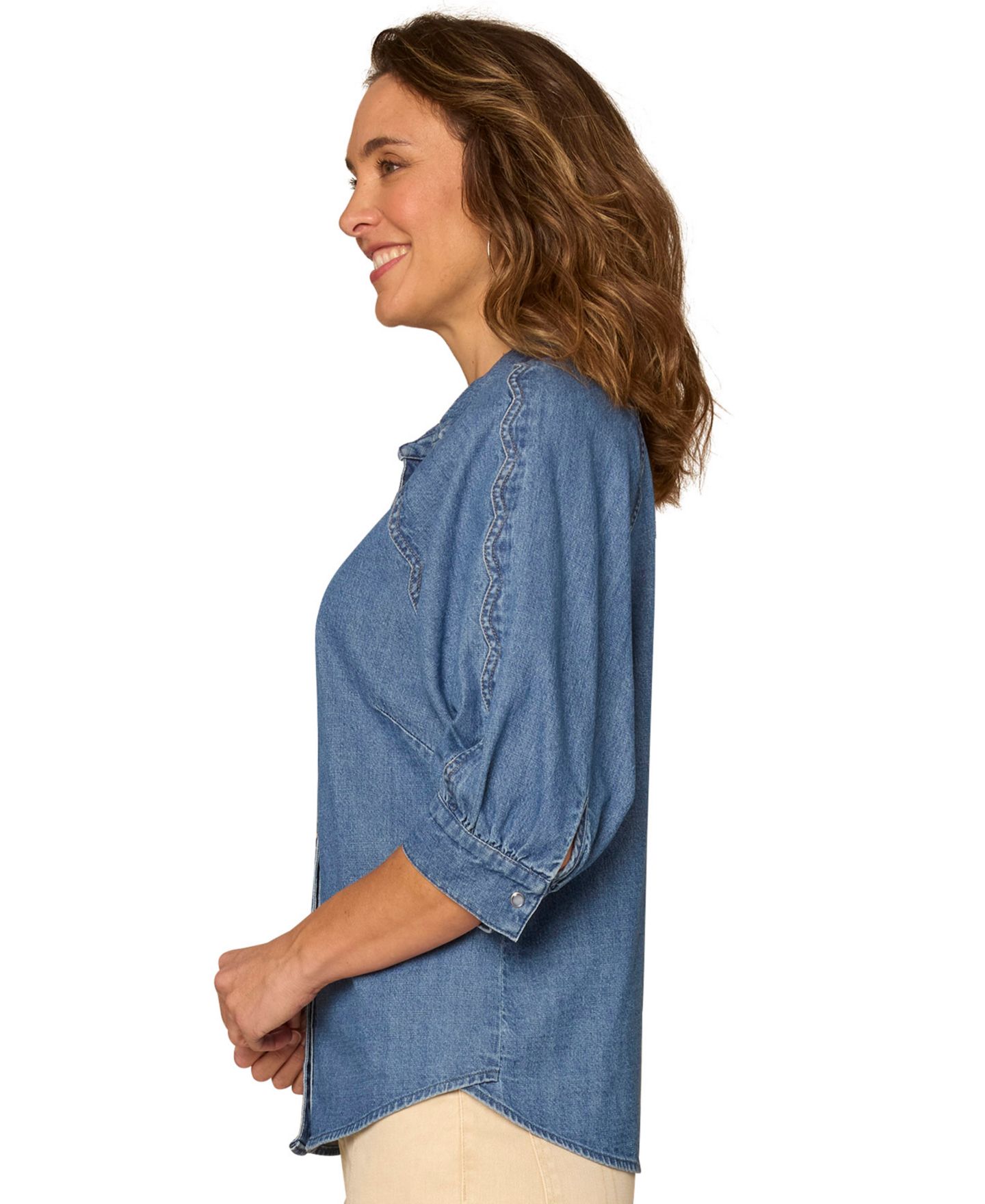 Женская рубашка Democracy Petite Collared Button-Down, цвет: Синий — фото 2