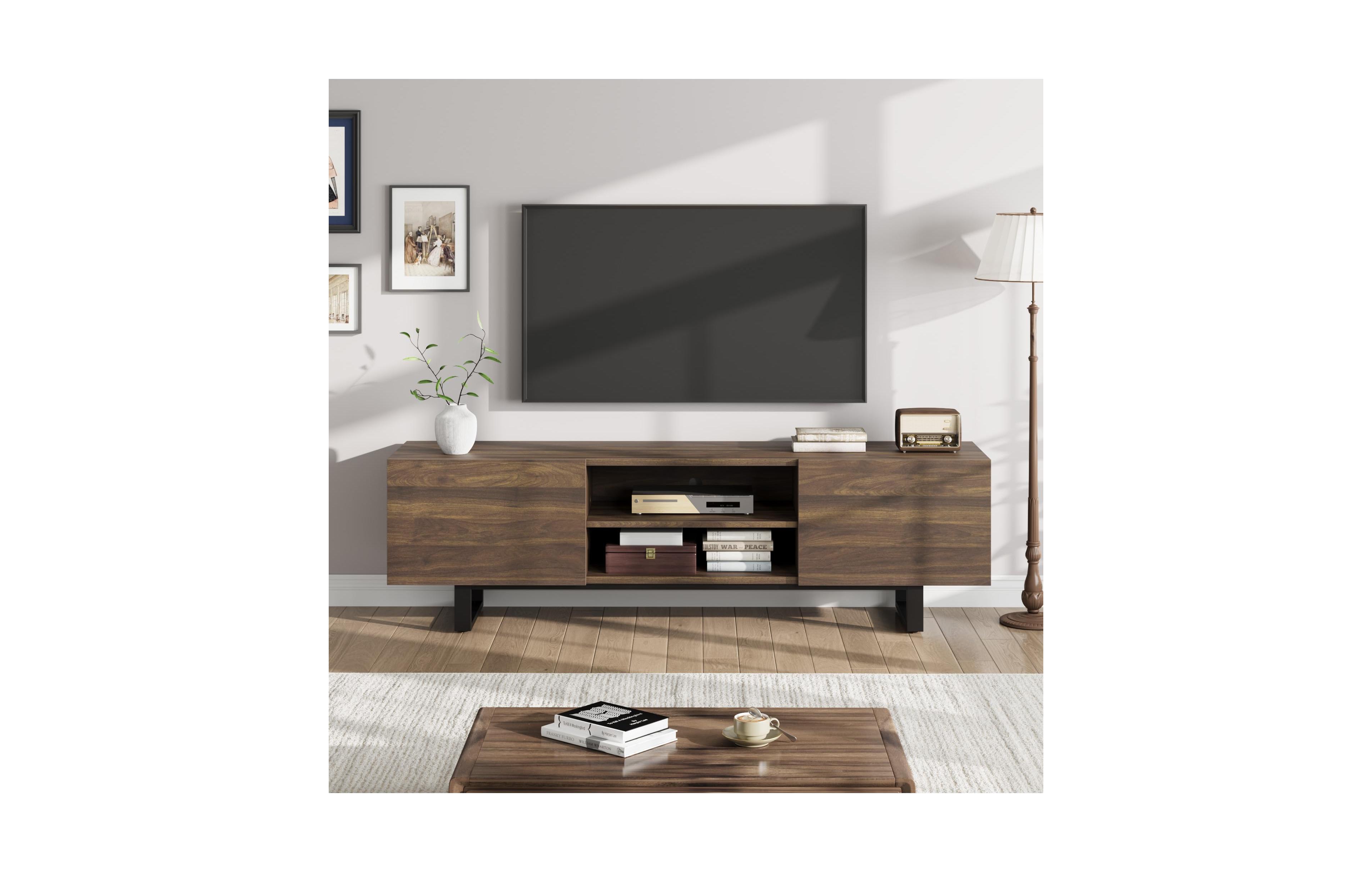 homfan Industrial Tv Stand for 80 in, Modern Unit with 2 Drawers, Wooden Media Cabinet with Heavy Duty Leg and Open Storage, Tv Console Table