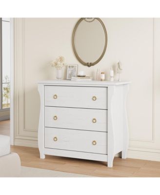 3 Drawer Dresser, Modern Dresser for Bedroom, Chest of Drawer with Metal Ring Pull Handles, Wooden Storage Cabinet for Living Room