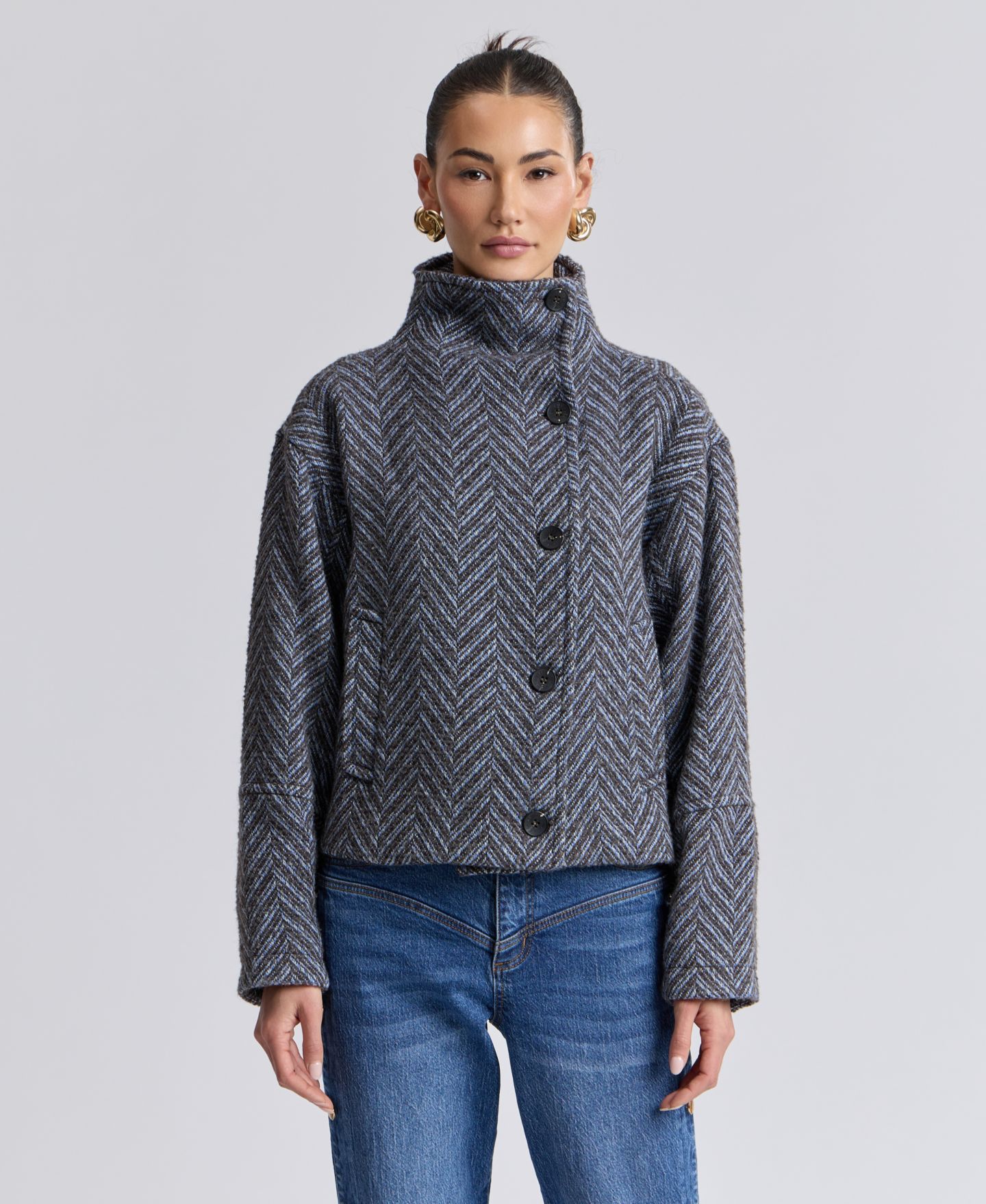 Женское пальто Avec Les Filles Short Funnel Neck Wool, цвет: Синий — фото 1
