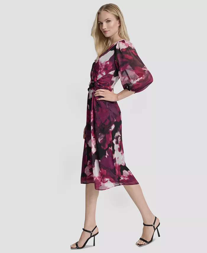 Women's Printed V-Neck Midi Dress - thumbnail 3