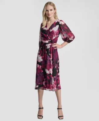 Women's Printed V-Neck Midi Dress