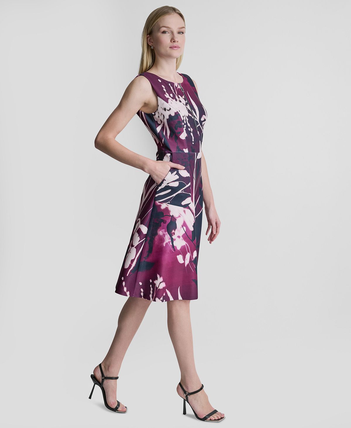 DKNY Women's Sleeveless Crewneck A-Line Midi Dress view 3 — MAYCSS fashion products