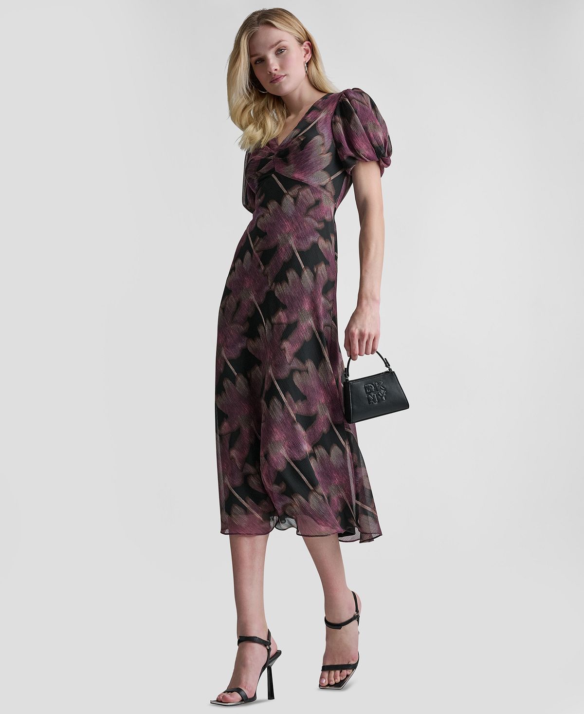 DKNY Women's Printed V-Neck Midi Dress view 2 — MAYCSS fashion products