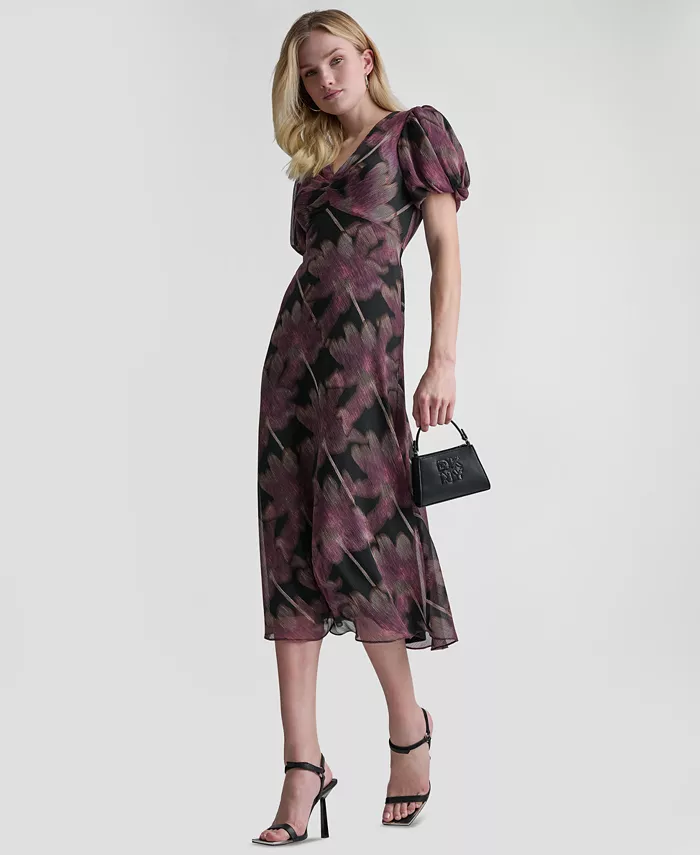 Women's Printed V-Neck Midi Dress - thumbnail 2