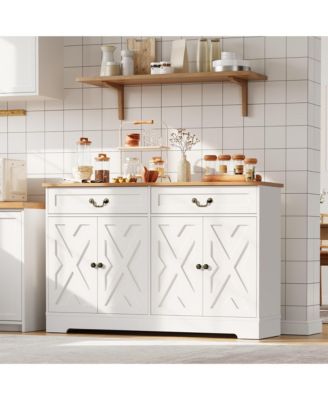 Farmhouse Sideboard Buffet with 2 Doors and Drawer, Adjustable Shelf and 150LB Load Capacity for Dining Room and Entryway