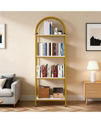 Modern Arched Metal Frame Bookshelf, 4/5-Tier Vertical Storage Shelf with Anti-Tip Straps, Space-Saving Easy-Assembly Home Office Display Rack